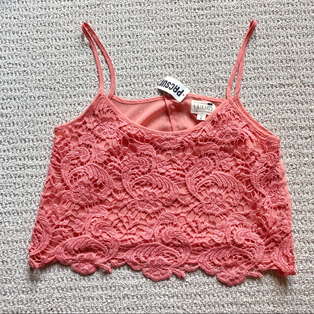 [NWT LA Hearts] Orange Lace Sheer Crop Top Sz L